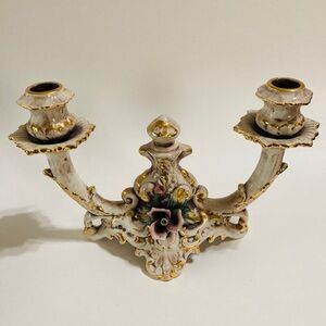 Capidonte 3 Candleholder Italian With Gold Trimmings Vintage 7” Tall
